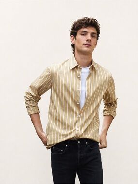 Sandro Paris Mustard Stripe Button Down Shirt Mens Large
